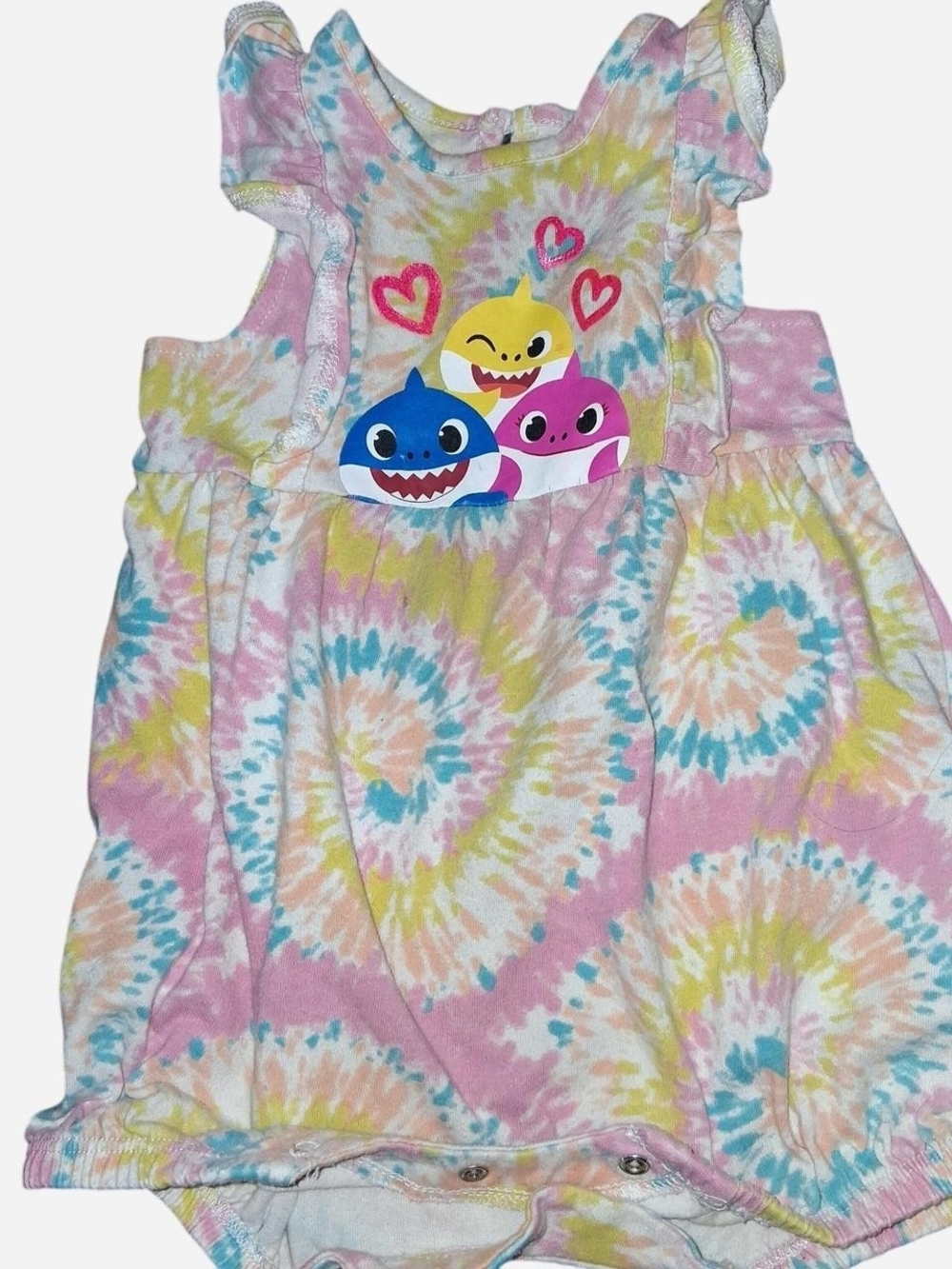 Nickelodeon Baby Shark Tie-Dye Romper in Pink, Blue, Yellow